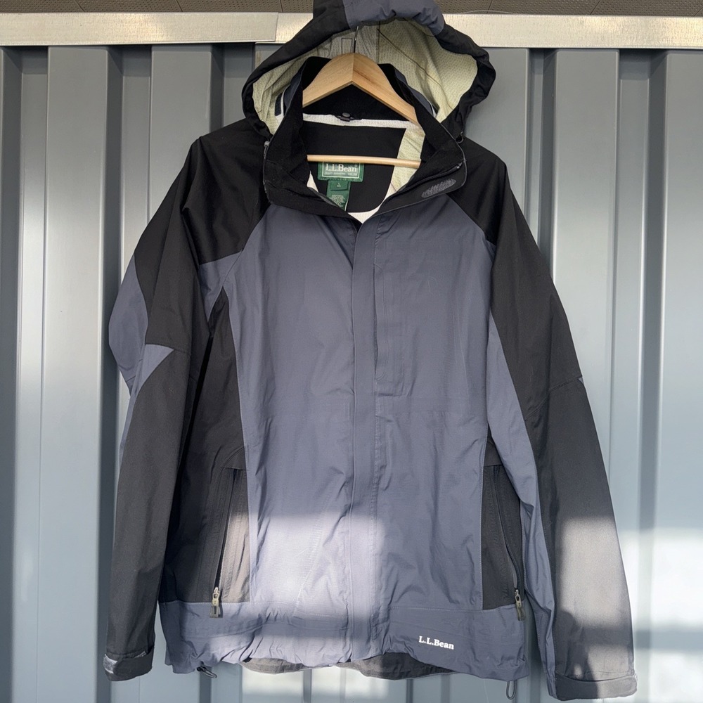 LL BEAN Gray Nylon THE WEATHER CHANNEL RAIN JACKET Hike Windbreaker Coat Mens L